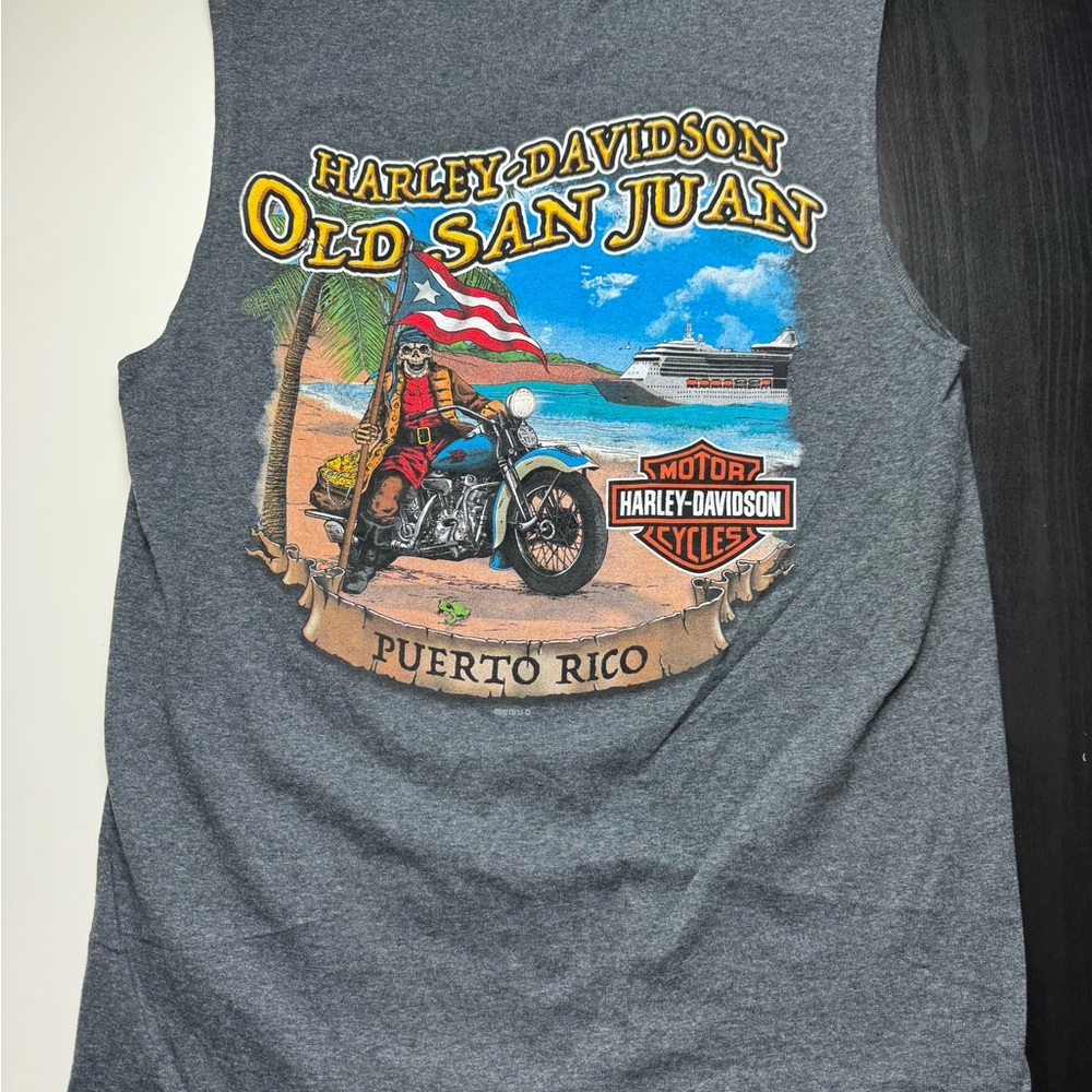 Harley Davidson Gray Tank Top Size Large. Old San Juan Puerto Rico Biker